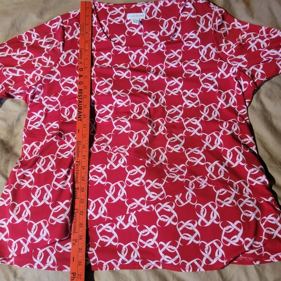 Susan Graver Womens 1X Red White Blouse Top Chainlink Layered 3/4 Sleeve Stretch - Picture 14 of 15